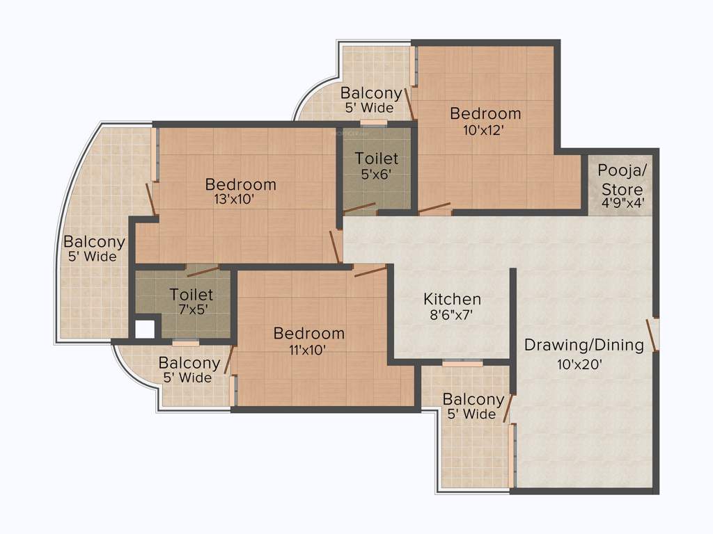 KM K M Residency (3BHK+2T (1,360 sq ft) + Pooja Room 1360 sq ft)