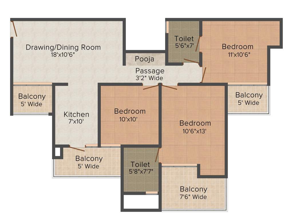 JM Aroma (3BHK+2T (1,325 sq ft) 1325 sq ft)