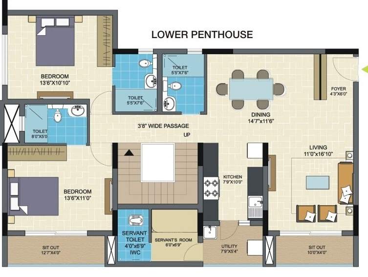  columbus square Floor Plan Lower Level Duplex Plan