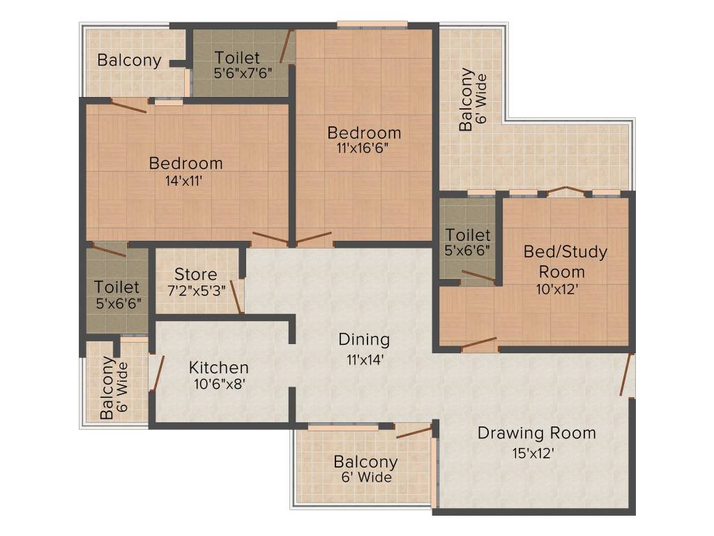 SBP Southcity (3BHK+3T (1,960 sq ft) 1960 sq ft)
