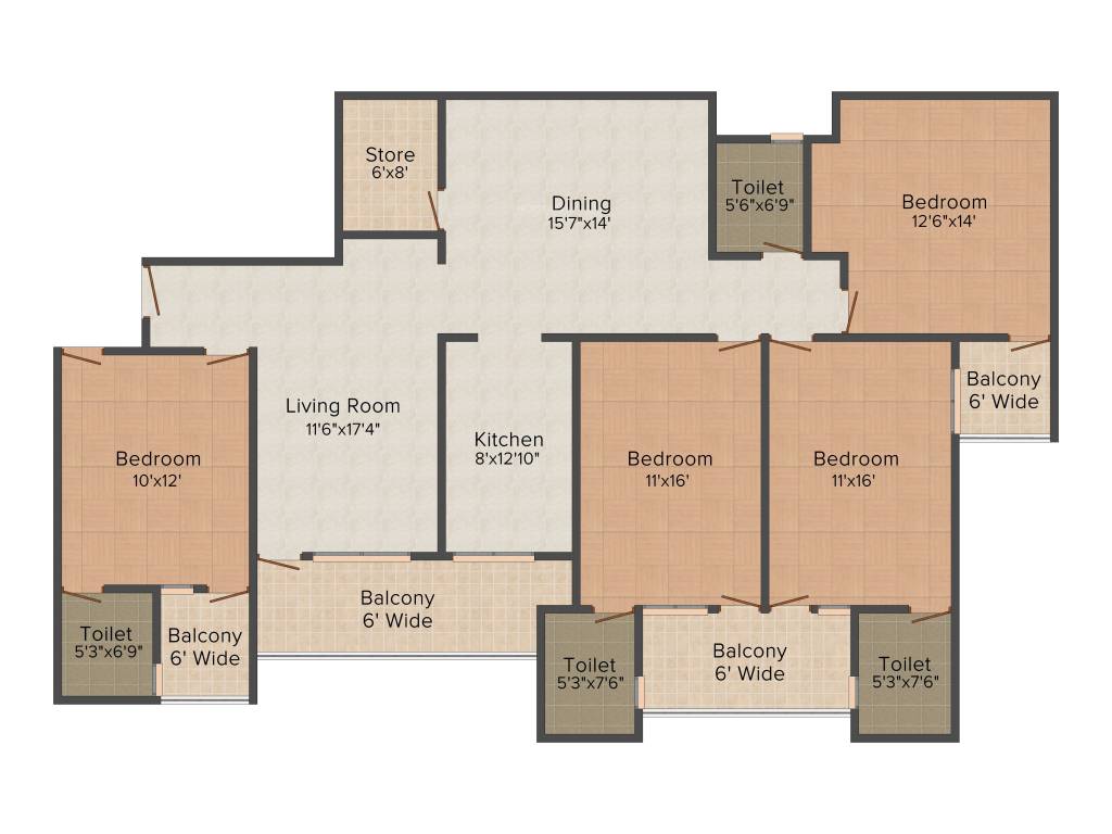 SBP Southcity (4BHK+4T (2,410 sq ft) 2410 sq ft)