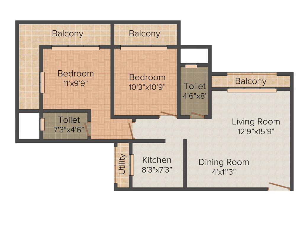 Sanghvi Shree Mohankheda Heights (2BHK+2T (1,270 sq ft) 1270 sq ft)