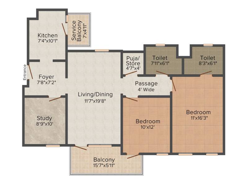 Ireo The Corridors (2BHK+2T (1,484 sq ft) + Study Room 1484 sq ft)