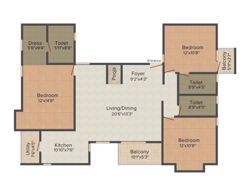 SJR PrimeCorp The Pavilion 3BHK+3T (1,738 sq ft) SJR PrimeCorp The Pavilion 3BHK+3T (1,738 sq ft)
