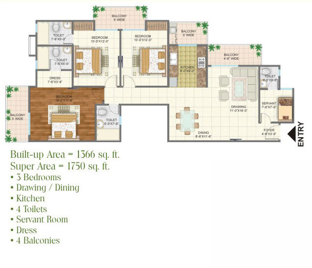 Arihant Arden (3BHK+4T (1,750 sq ft) + Servant Room 1750 sq ft)