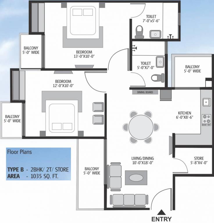 Exotica Dreamville (2BHK+2T (1,035 sq ft) 1035 sq ft)