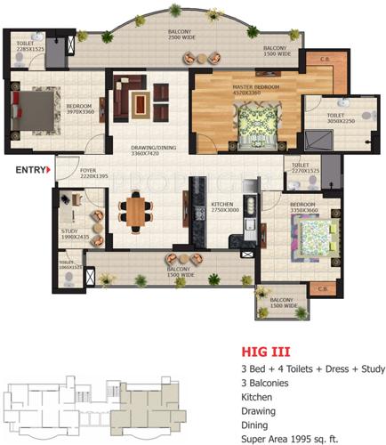 Victory Infratech Crossroads (3BHK+4T (1,995 sq ft)   Study Room 1995 sq ft)