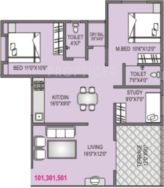 A P Akshay Flora (2BHK+2T (1,140 sq ft)   Study Room 1140 sq ft)