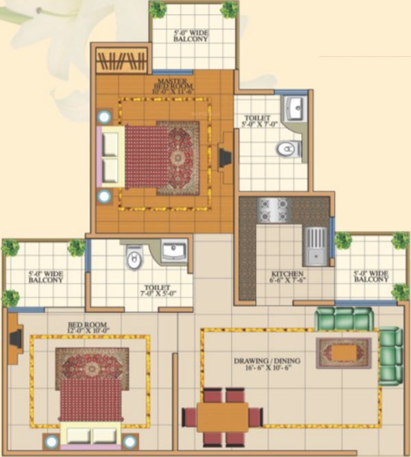 SVP Gulmohur Garden (2BHK+2T (950 sq ft) 950 sq ft)