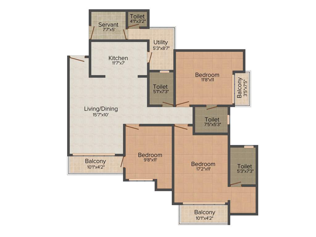  Cherry County (3BHK+3T (1,620 sq ft) + Servant Room 1620 sq ft)