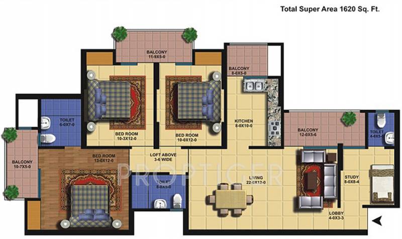 The Antriksh Golf View I (3BHK+3T (1,620 sq ft) 1620 sq ft)