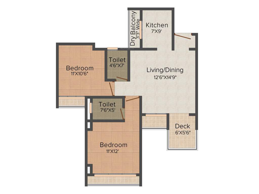 Bramha Skycity (2BHK+2T (954 sq ft) 954 sq ft)