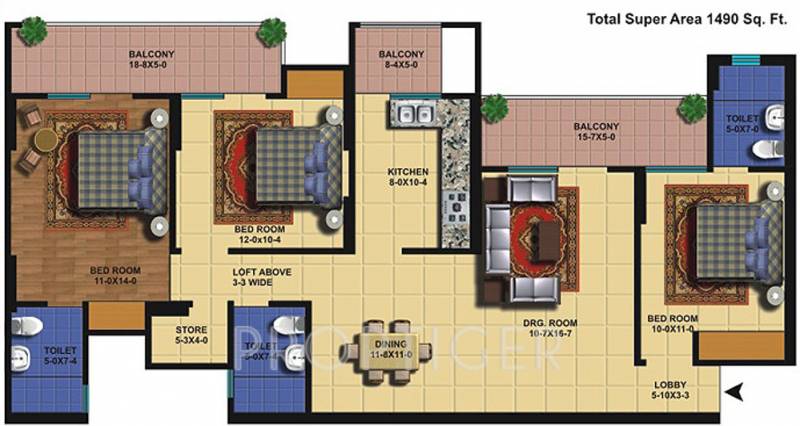 The Antriksh Golf View I (3BHK+3T (1,490 sq ft) 1490 sq ft)