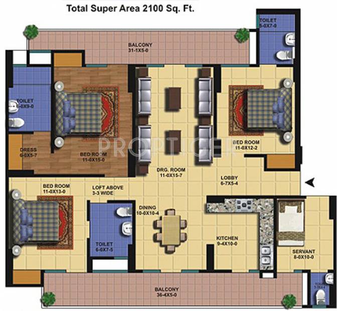 The Antriksh Golf View I (3BHK+4T (2,100 sq ft) + Servant Room 2100 sq ft)