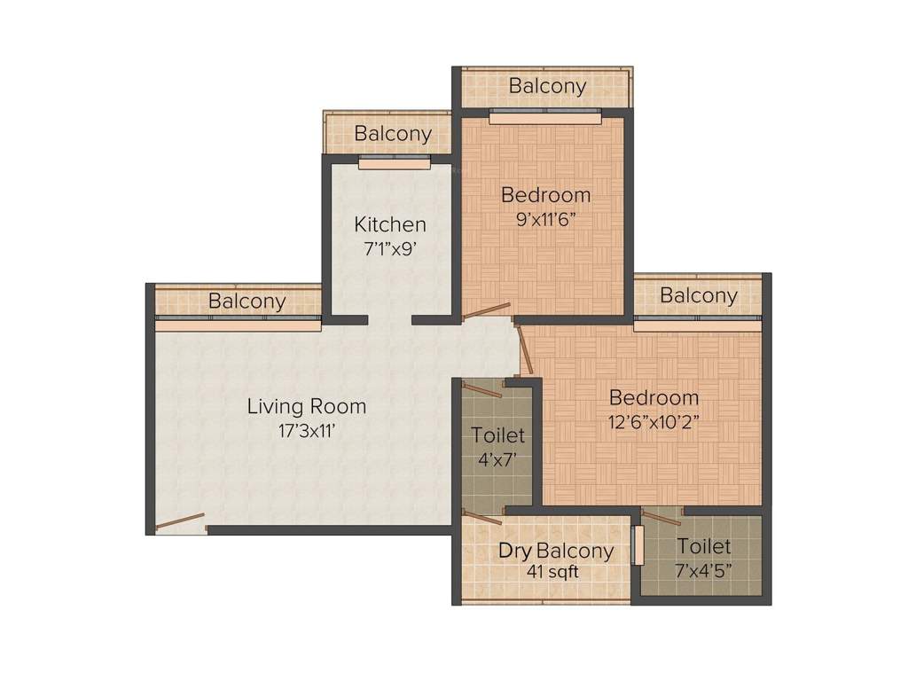 Space Kailash Uptown (2BHK+2T (1,073 sq ft) 1073 sq ft)