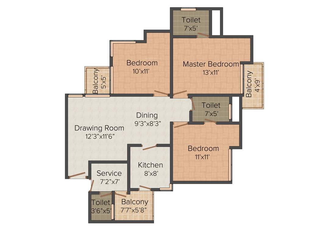 Urbtech Xaviers (3BHK+2T (1,400 sq ft) Servant Room 1400 sq ft)