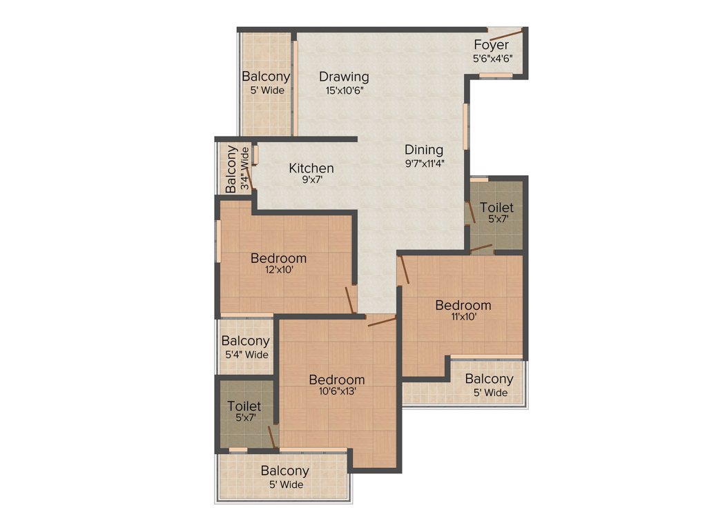 Divyansh Fabio (3BHK+2T (1,535 sq ft) 1535 sq ft)