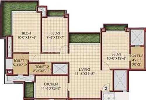 Marathon Onyx (3BHK+3T (1,408 sq ft) 1408 sq ft)