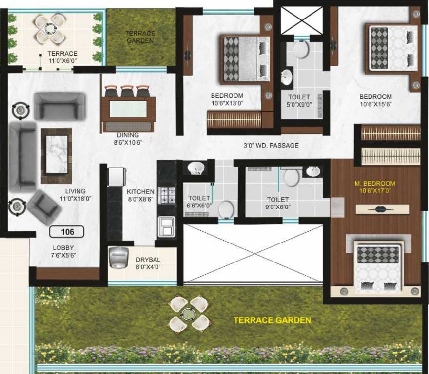 Goel Arcadia (3BHK+3T (2,036 sq ft) + Study Room 2036 sq ft)