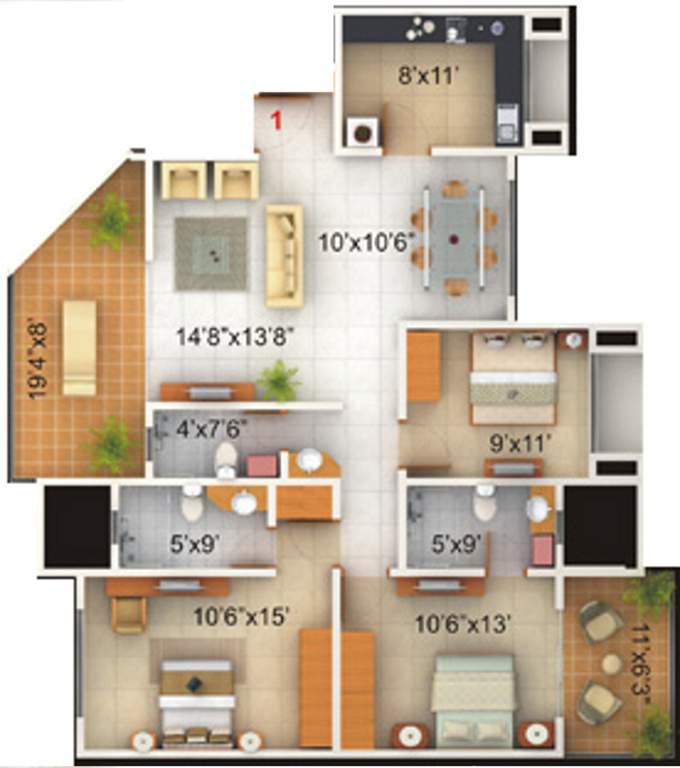 1426 sq ft 3 BHK 3T Apartment for Sale in Mind Space Queenstown