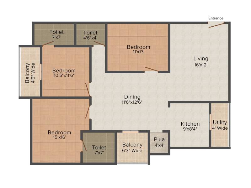 Fortuna White Wings (3BHK+3T (1,658 sq ft) + Pooja Room 1658 sq ft)