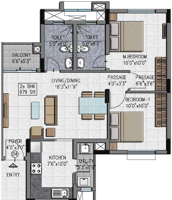 Adroit District S (2BHK+2T (979 sq ft) 979 sq ft)