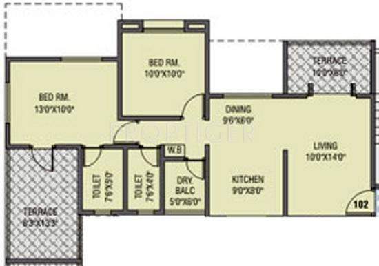 RK Akshay Tower (2BHK+2T (997 sq ft) 997 sq ft)