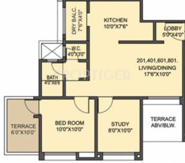 787 Sq Ft 1 Bhk Floor Plan Image Ps Developers Splendour County