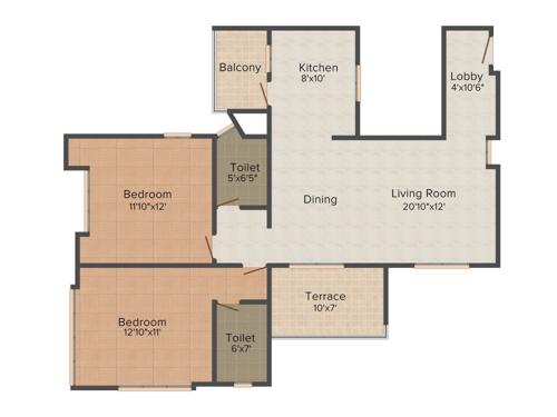 Teerth Towers (2BHK+2T (1,108 sq ft) 1108 sq ft)