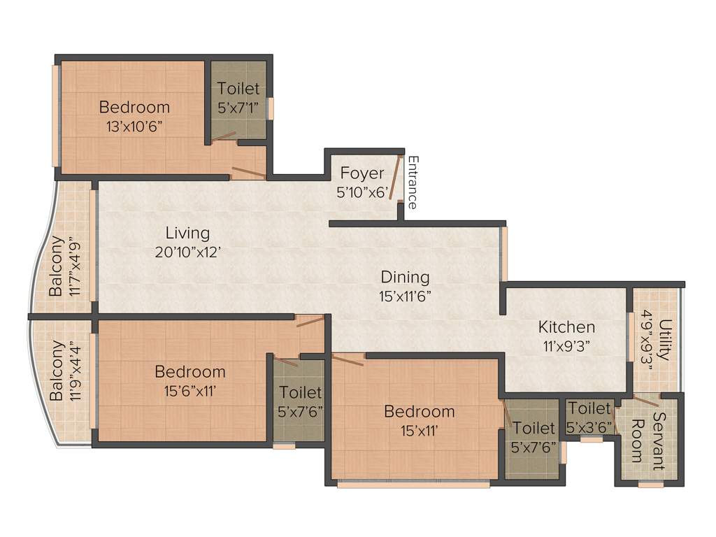 Prince Courtyard (3BHK+3T (2,110 sq ft) Servant Room 2110 sq ft)