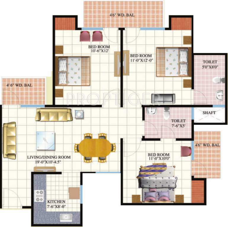 Mahagun Group Mahagunpuram (3BHK+2T (1,225 sq ft) 1225 sq ft)