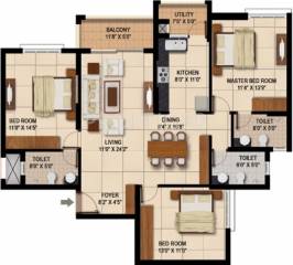 Sapthagiri Splendor Floor Plan (3BHK+3T (1,600 sq ft) 1600 sq ft)