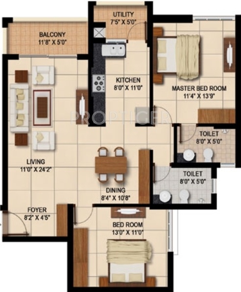 Floor Plan (2BHK+2T (1,332 sq ft) 1332 sq ft) Sapthagiri Splendor Floor Plan (2BHK+2T (1,332 sq ft) 1332 sq ft)