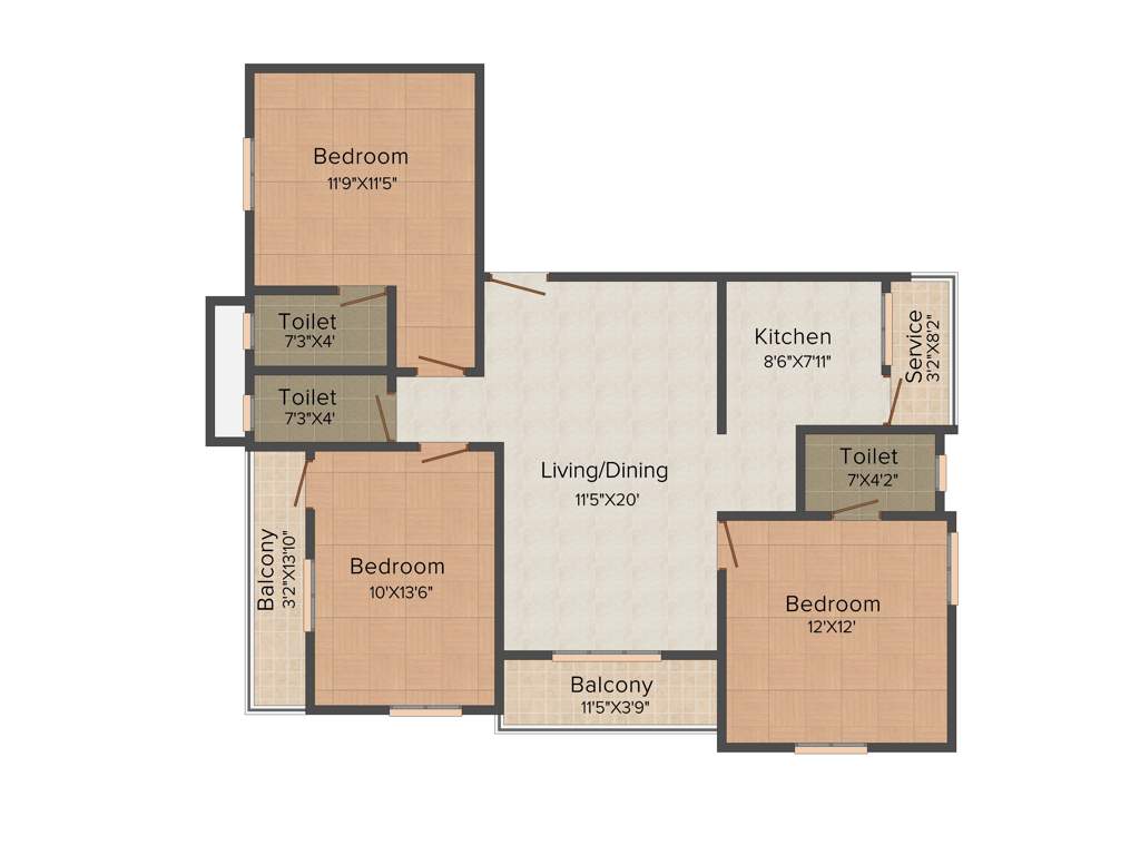 Aura Harmony (3BHK+3T (1,357 sq ft) 1357 sq ft)