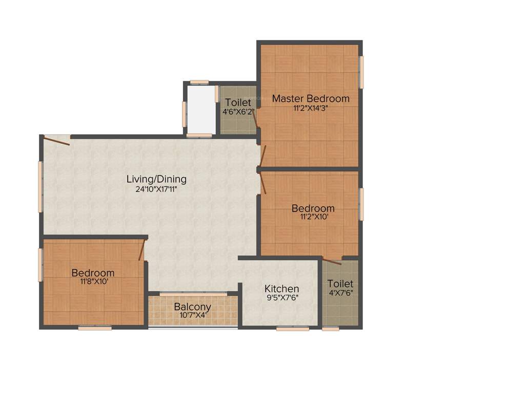 Aura Deziner Sunshine 3BHK+2T (1,271 sq ft)