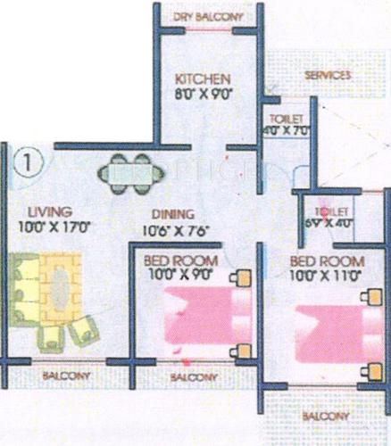 Shanti Green Palms (2BHK+2T (1,140 sq ft) 1140 sq ft)