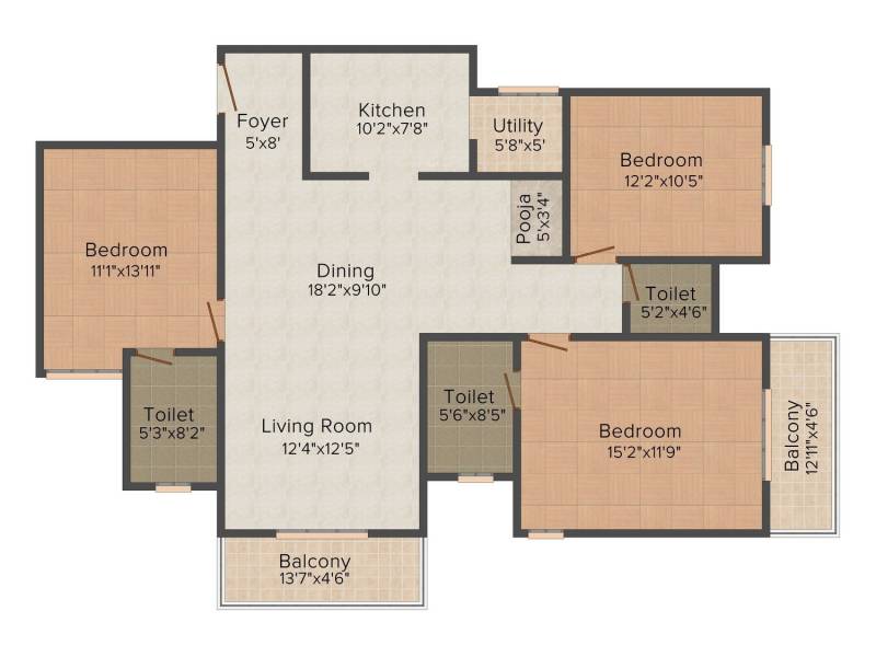 Sumo Leaves (3BHK+3T (1,684 sq ft)   Pooja Room 1684 sq ft)