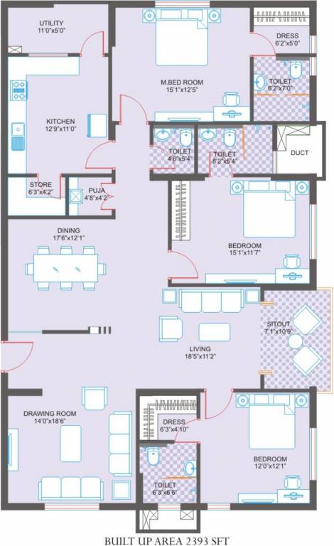 Legend Harmony (3BHK+4T (2,393 sq ft)   Pooja Room 2393 sq ft)