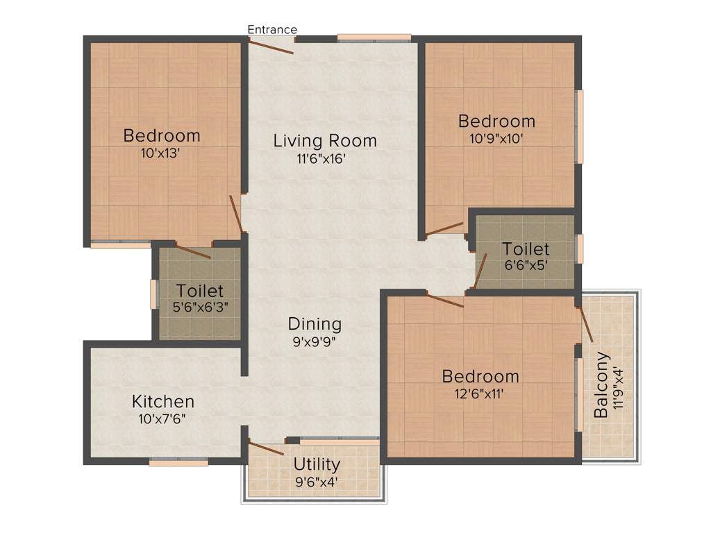 Subhodayaraga Laurels (3BHK+2T (1,242 sq ft) 1242 sq ft)