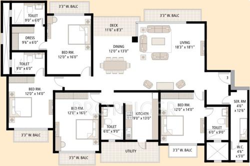 Shipra Srishti (4BHK+4T (3,000 sq ft)   Servant Room 3000 sq ft)