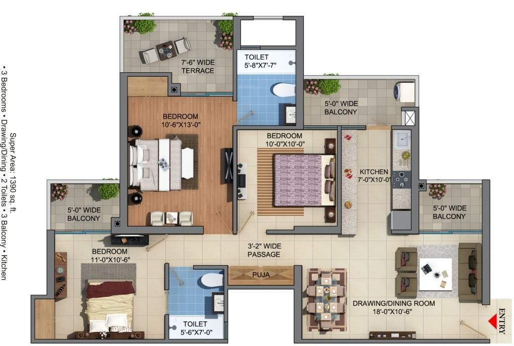 JM Florence (3BHK+2T (1,390 sq ft) 1390 sq ft)