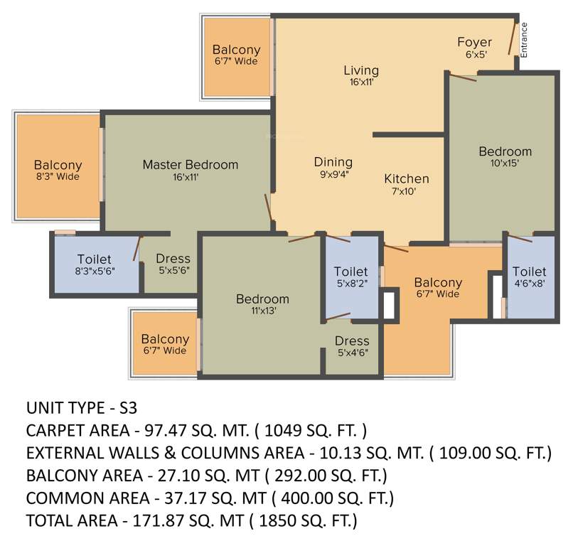 Gaursons Sports Wood (3BHK+3T (1,850 sq ft) 1850 sq ft)