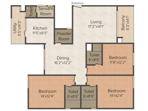 Legacy Soreno (3BHK+3T (2,120 sq ft)   Servant Room 2120 sq ft)