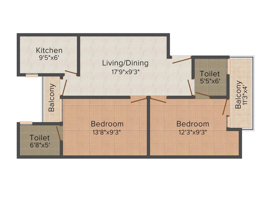Aarvanss Modern Heights (2BHK+2T (825 sq ft) 825 sq ft)