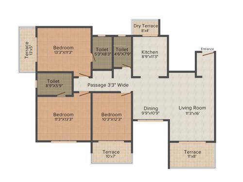 Regency Cosmos (3BHK+3T (1,600 sq ft) 1600 sq ft)