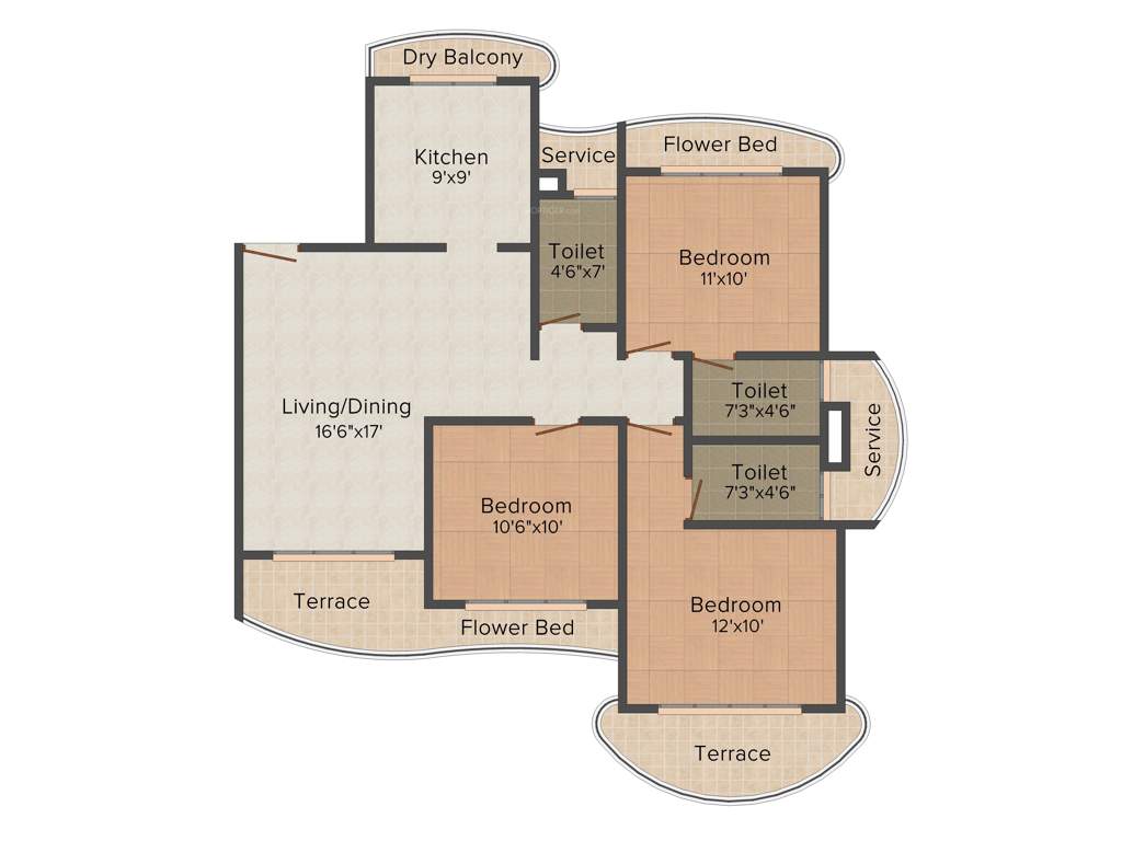 Paradise Sai Spring (3BHK+3T (1,600 sq ft) 1600 sq ft)