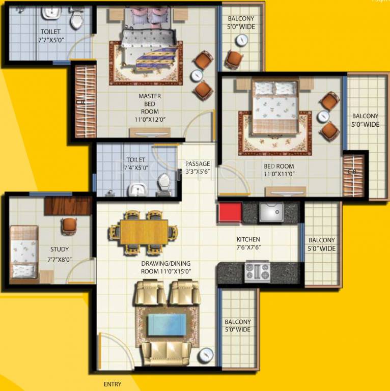 Anthem French Apartments (2BHK+2T (1,125 sq ft) Study Room 1125 sq ft) Anthem French Apartments (2BHK+2T (1,125 sq ft) Study Room 1125 sq ft)