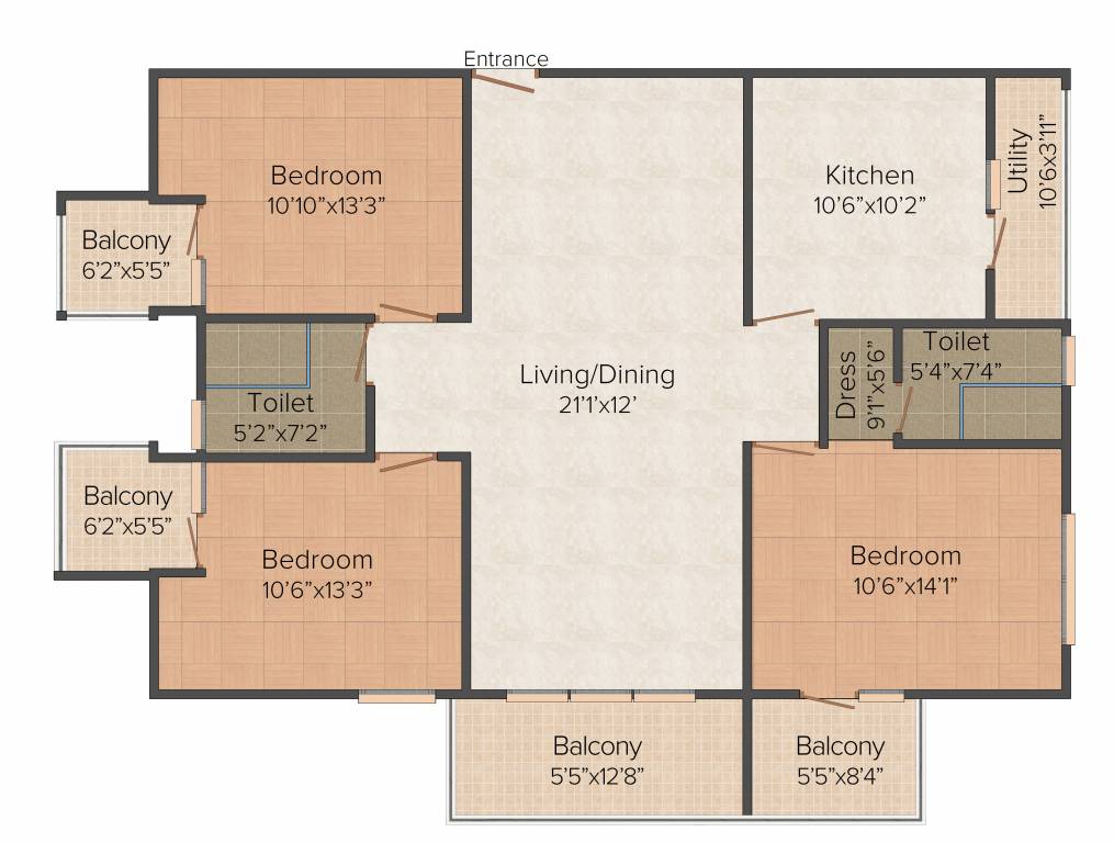 Trifecta Esplanade (3BHK+3T (1,700 sq ft) 1700 sq ft)