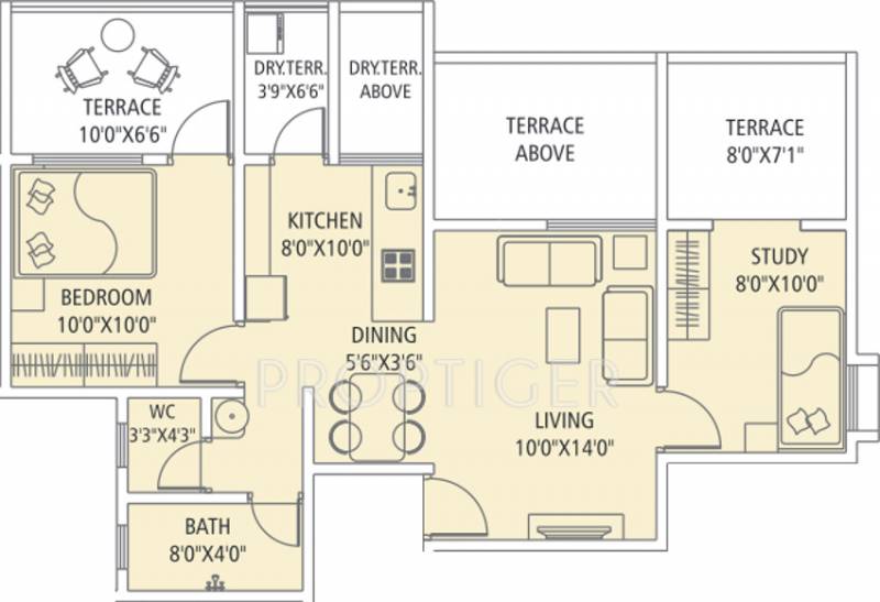 Alliance Nisarg Leela (1BHK+1T (870 sq ft)   Study Room 870 sq ft)
