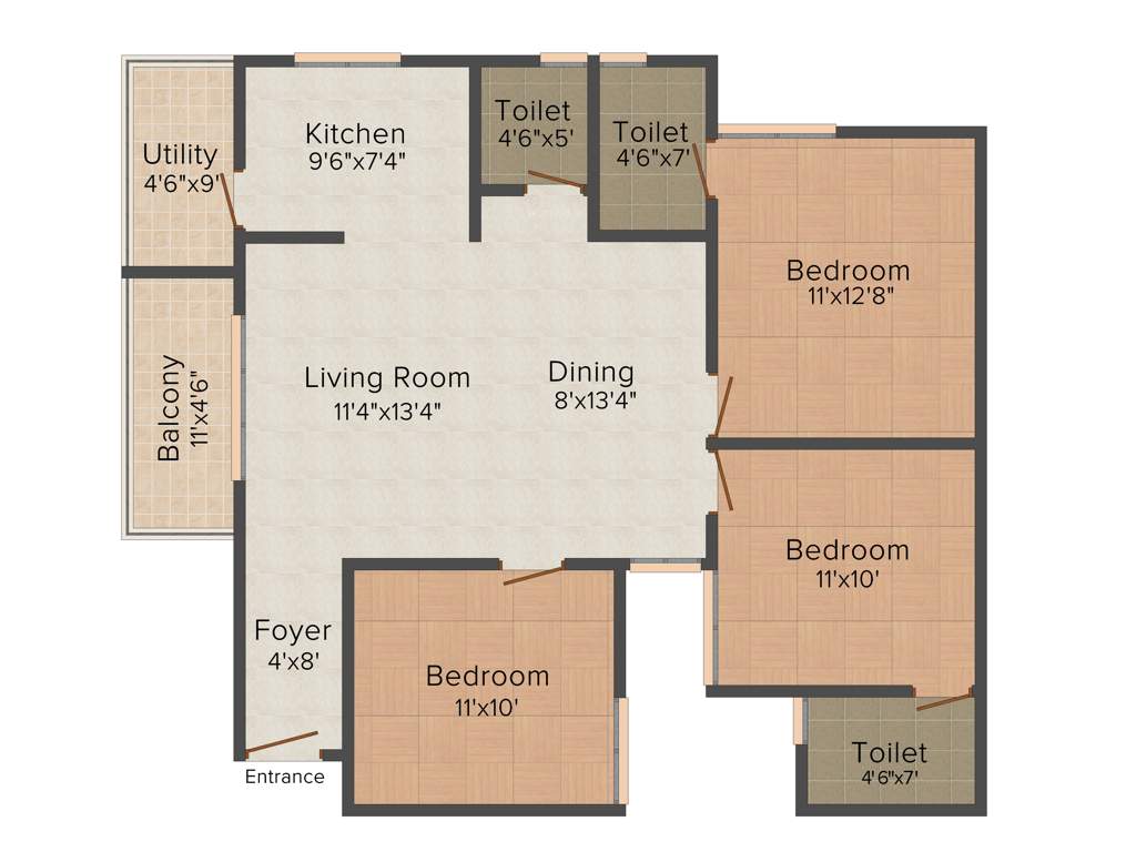 AMR Oaks (3BHK+3T (1,197 sq ft) 1197 sq ft)